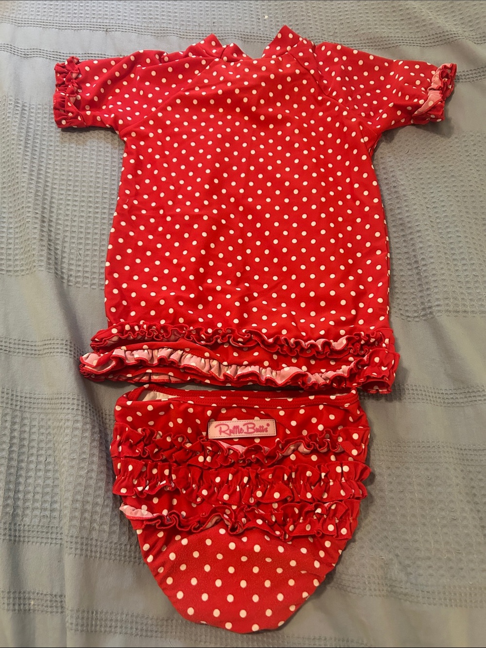 Ruffle Butts Red and White Polka Dot Two-Piece Swim Set - Picture 3 of 3